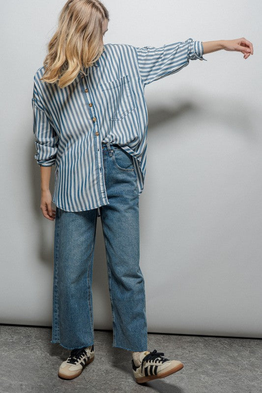 Oversized Striped Button Down Shirt