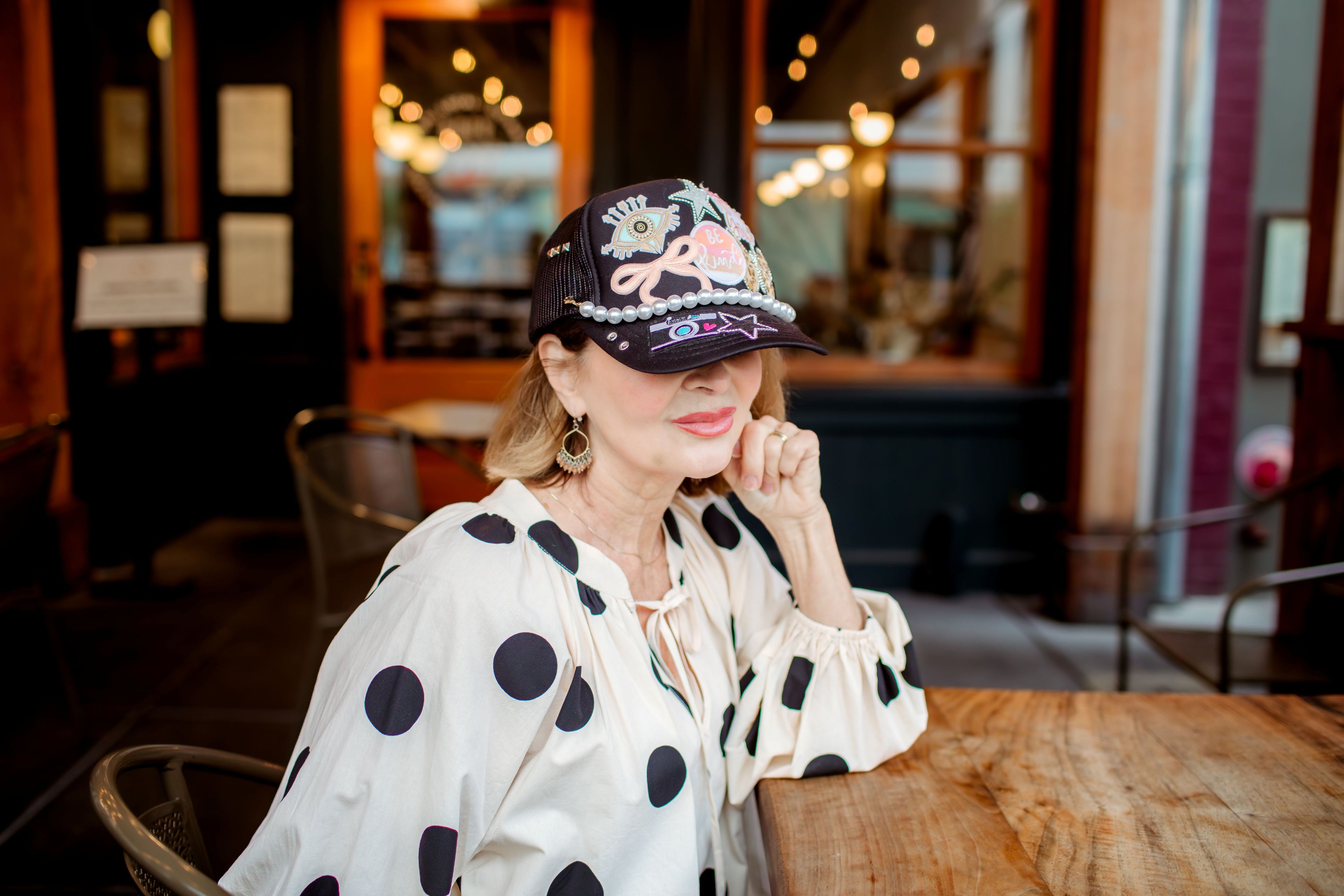 Polka Dot Top with Balloon Sleeves