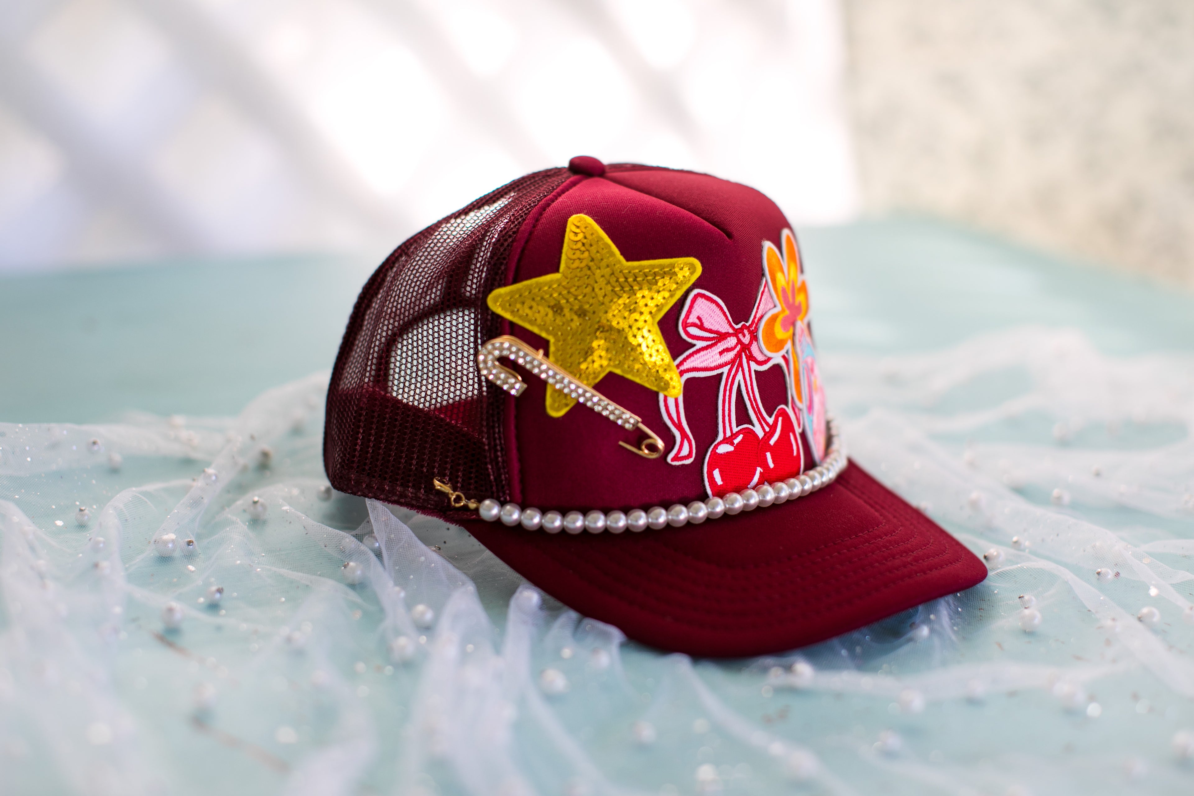 Burgundy Embellished Hat