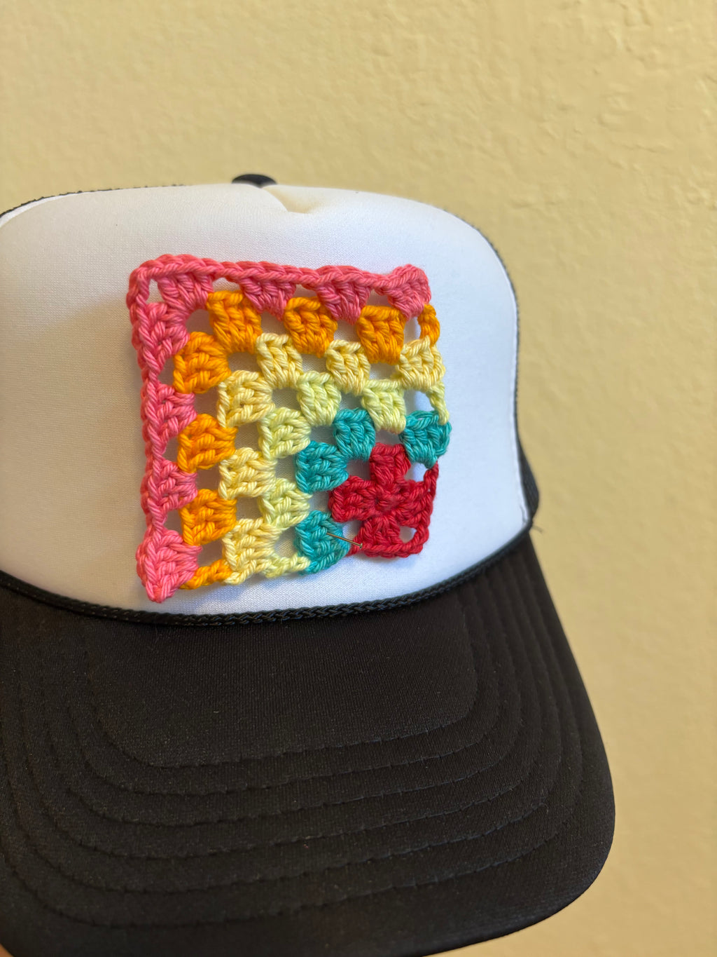 Crochet and Black Trucker Hat