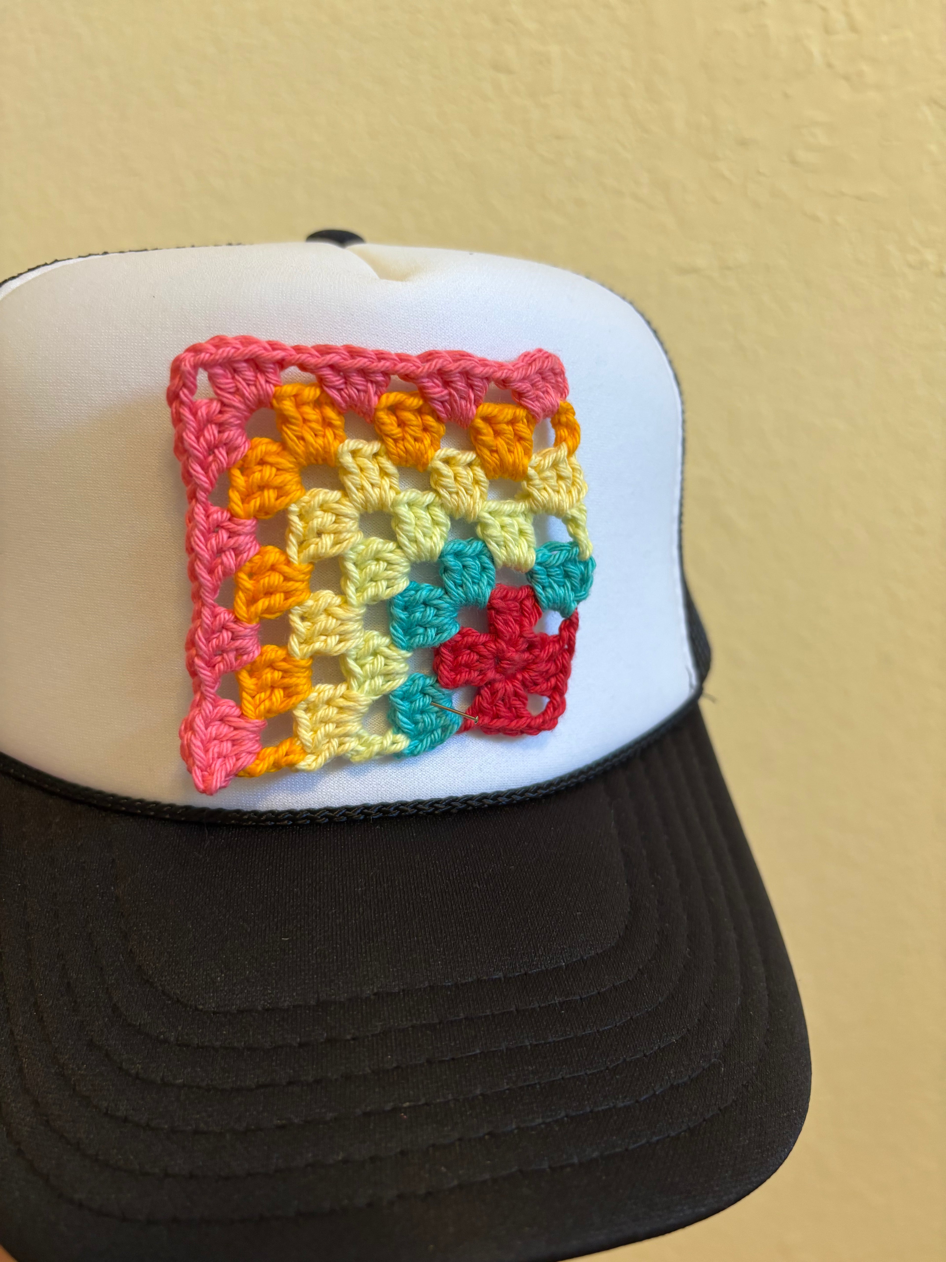 Crochet and Black Trucker Hat