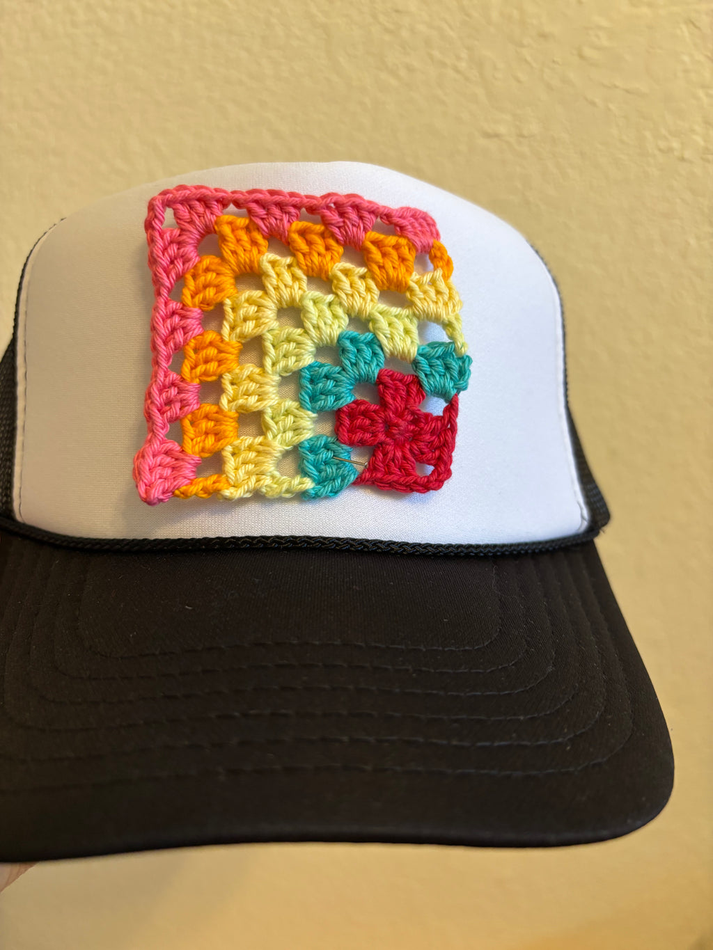 Crochet and Black Trucker Hat