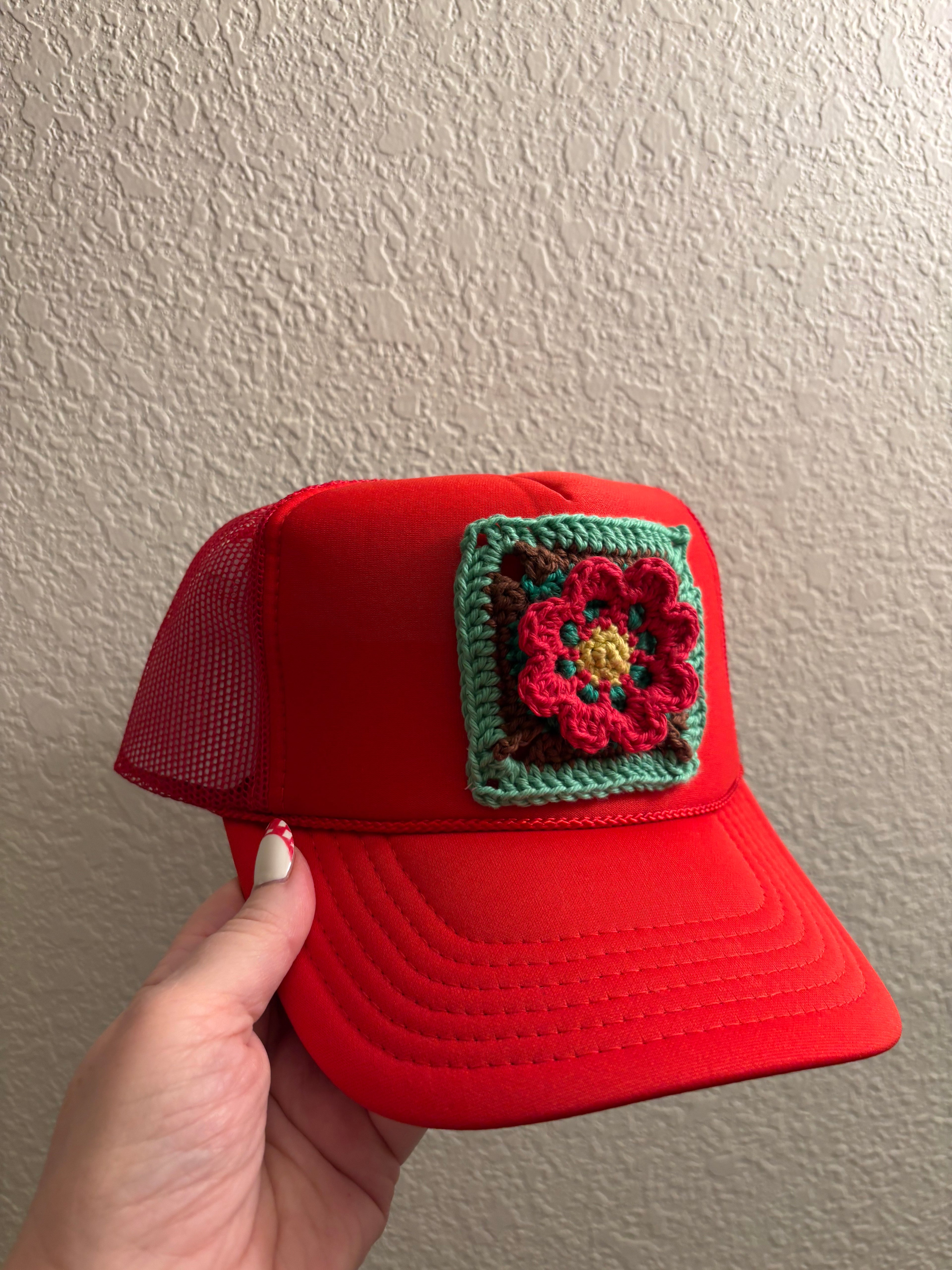 Crochet Flower Trucker Hat