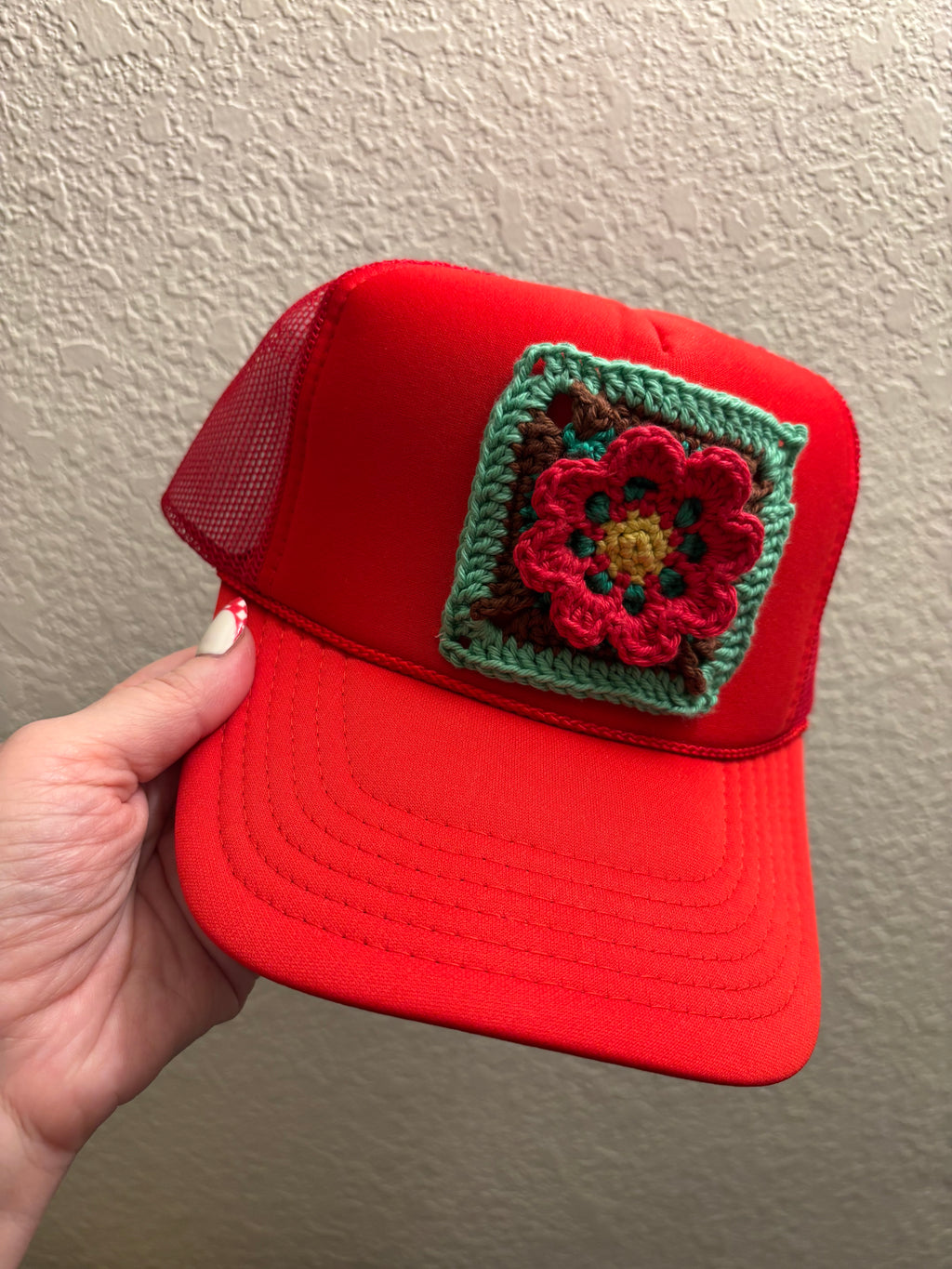 Crochet Flower Trucker Hat