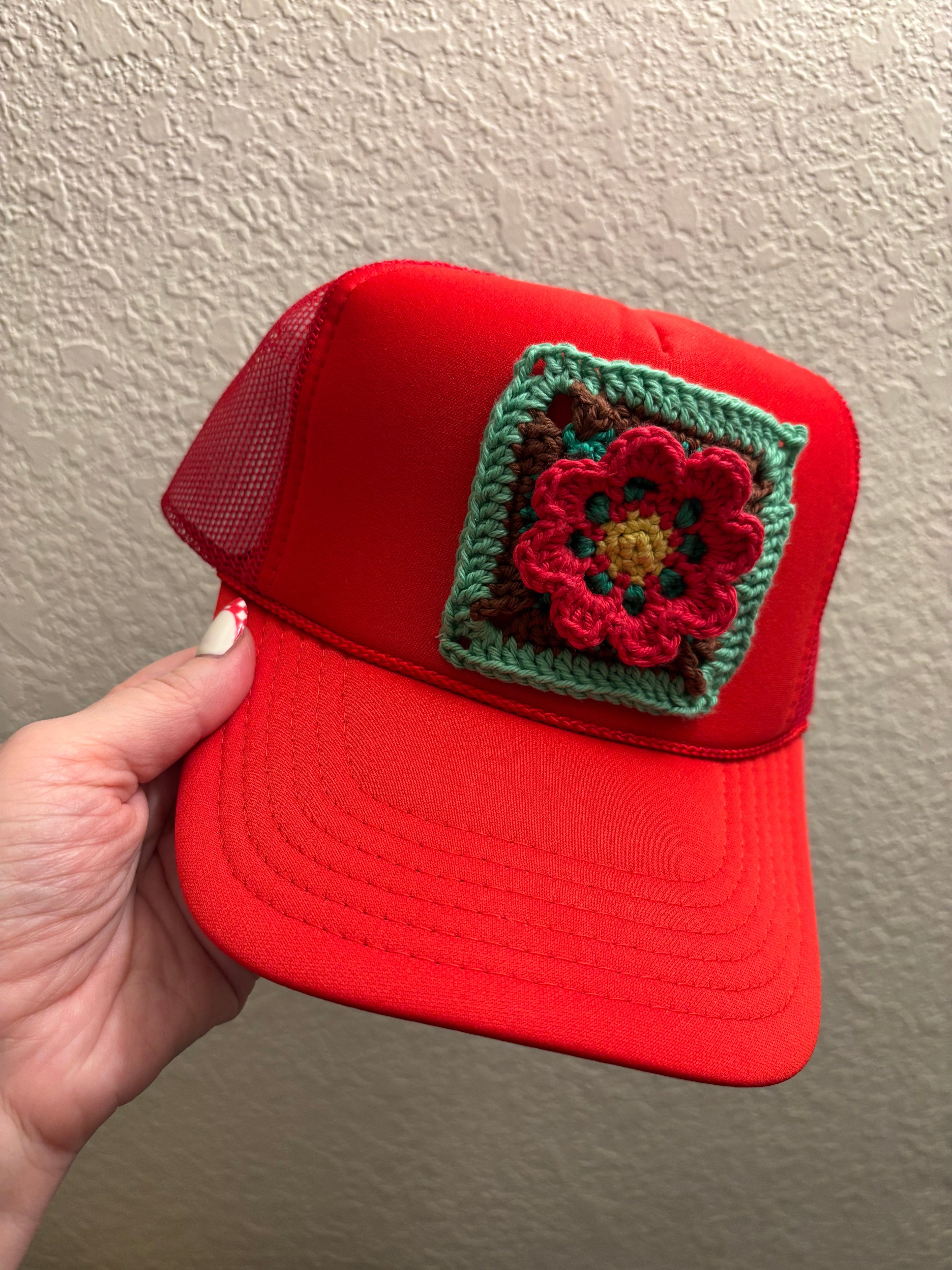 Crochet Flower Trucker Hat