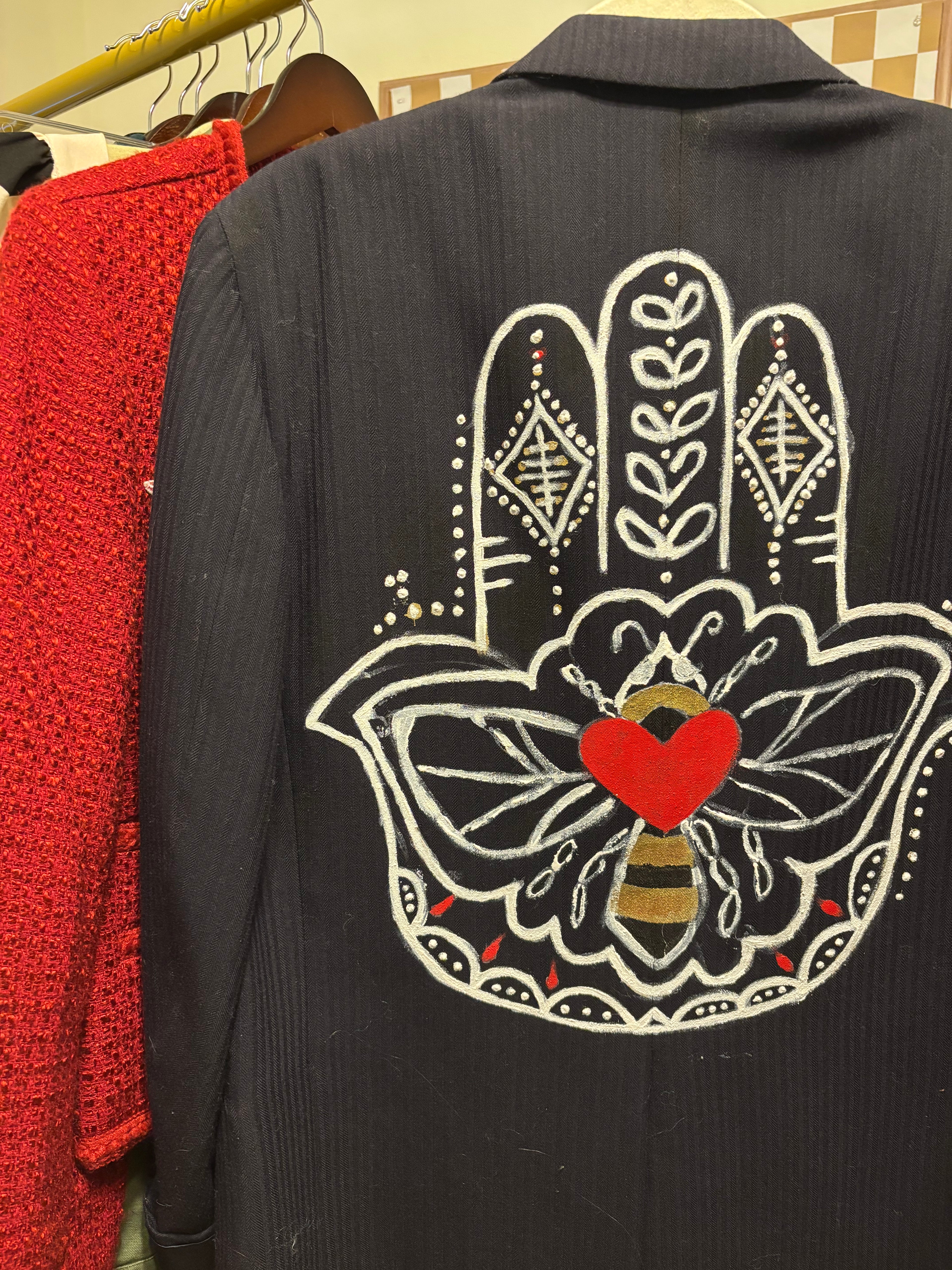 Nicki Blazer with Hamsa and Loving Bee- redesigned and upcycled