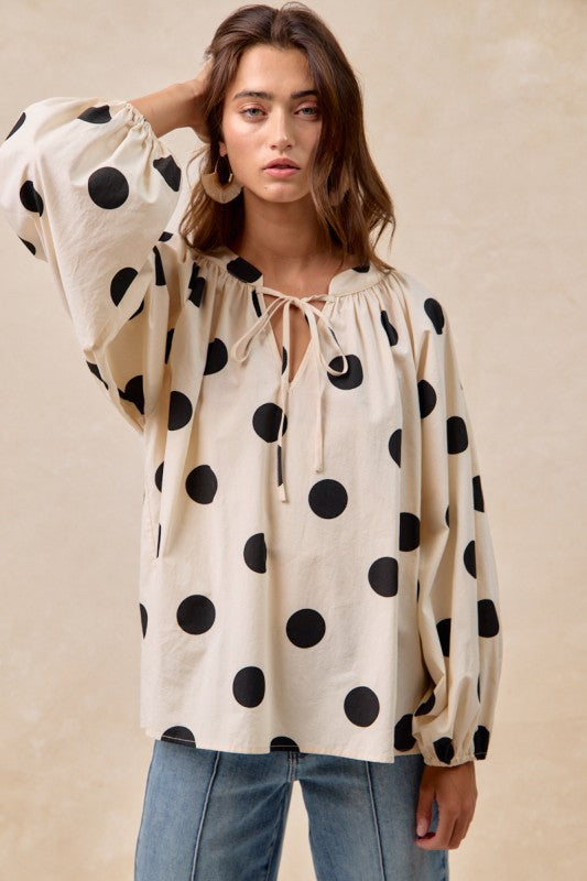 Polka Dot Top with Balloon Sleeves